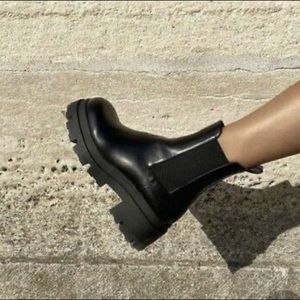 Zara lug boots leather black chunky sole size 41